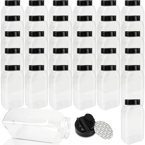 32 Pack 16 oz Plastic Spice Jars with Cap Clear Empty Square Spice Bottle with Shaker Lids Large Empty Seasoning Containers for Storing Spice Salt Seasoning (32 Count)