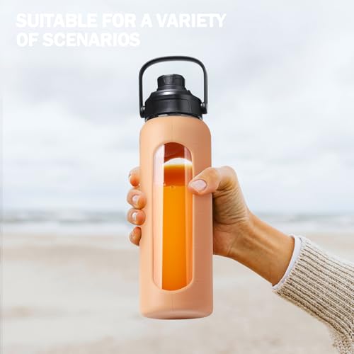 24oz Glass Water Bottle with Straw and 2 Lids