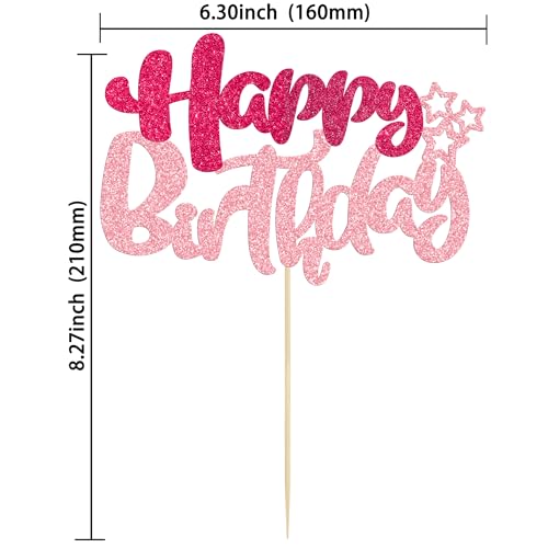 1Pcs Glitter Happy Birthday Cake Topper for Celebrating Anniversary Theme Party Cake Decorations Supplies Rose Red Pink