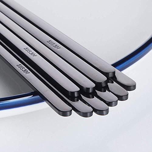 5 Pairs Black Flat Reusable Metal Chopsticks (5 Count)