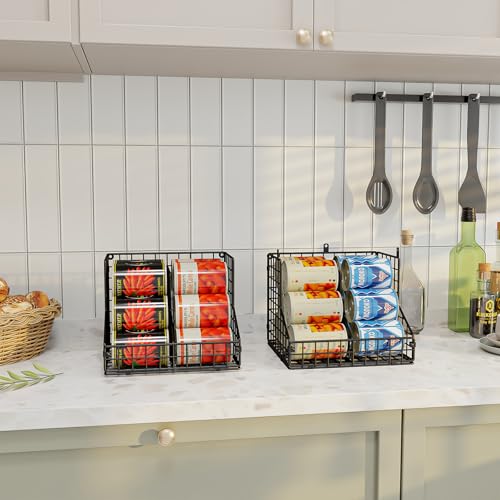 Stackable Can Organizer for Pantry with 2 Adjustable Dividers (28 Count)