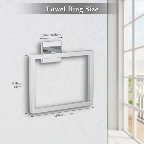Polished Chrome Towel Ring Square Hand Towel Holder Towel Hanger Bathroom Hardware Accessories Stainless Steel Wall