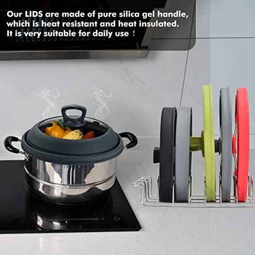 Tall Microwave Splatter Cover Glass Cover Guard Lid 7 inch Height with Collapsible Silicone for Food Pot Plate 12.5 inch Grey