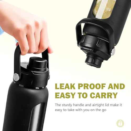 24 oz Glass Water Bottle with Straw and 2 Lids