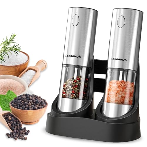 Salt & Pepper Grinder Set with Rechargeable Base