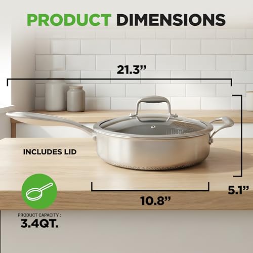 3.4QT Deep Frying Pan with Lid