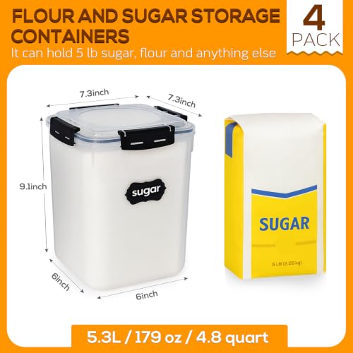 4 Pack 5.3L Thick Flour Sugar Storage Containers for Pantry (4 Count)