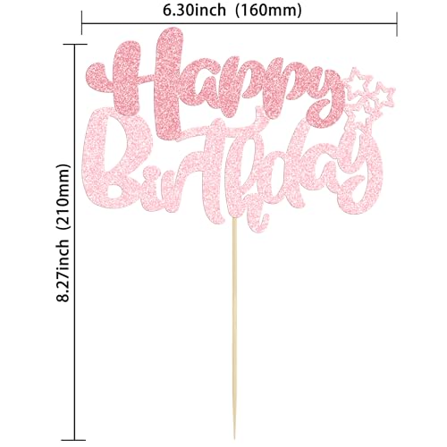 1Pcs Happy Birthday Cake Topper Glitter Happy Birthday Cake Pick Decorations for Celebrating Happy Birthday Anniversary Theme Party Cake Decorations Supplies Pink Light Pink