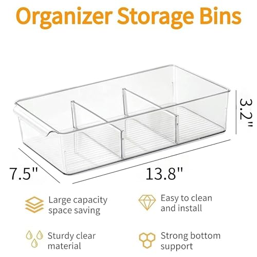 Plastic Pantry Organization and Storage Bins with Removable Dividers (2 Count)