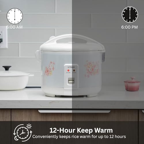 JNP-1500-LF 8 Cup Capacity White Rice Cooker with Non-Stick Inner Pot, Retractable Power Cord, and Keep Warm up to 12 hours (Flower)