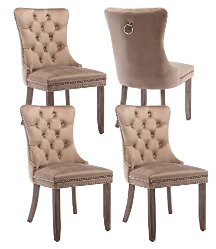 Khaki Velvet Dining Chairs Set of 4 (4 Count)