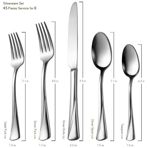 Alice 45 Piece Silverware Set Stainless Steel Flatware Set (6.25 Count)
