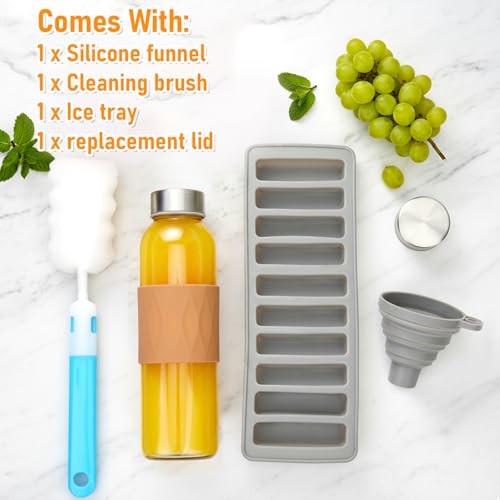 18 oz Glass Juice Bottles with Stainless Steel Lid Leak Proof 6 Pack (6 Count)