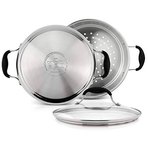 3 Piece 18 10 Stainless Steel Steamer Pot Set with Glass Lid