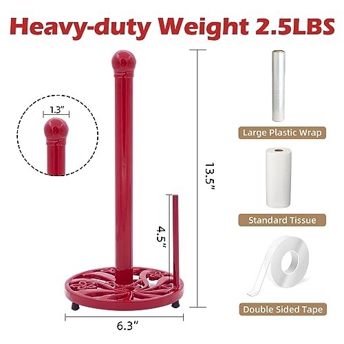 Red Cast Iron Paper Towel Holder for Kitchen Countertop