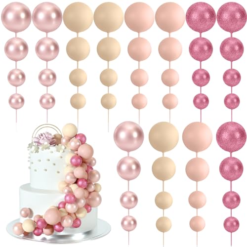 48 Pcs Balls Cake Topper Decorations Balloon Cupcake Toppers Foam Cake Topper Balls for Birthday Party Wedding Cake Deco (48 Count)