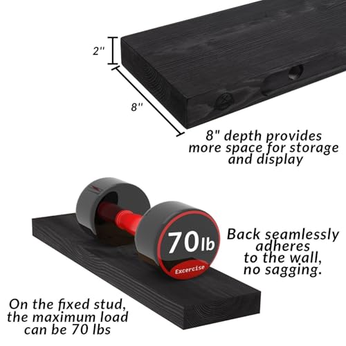 60 inch Black Floating Shelves for Wall 8 (2 Count)