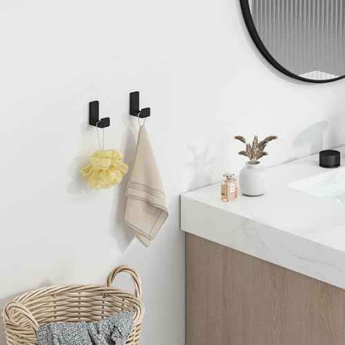 Towel Hooks for Bathrooms Matte Black (4 Count)