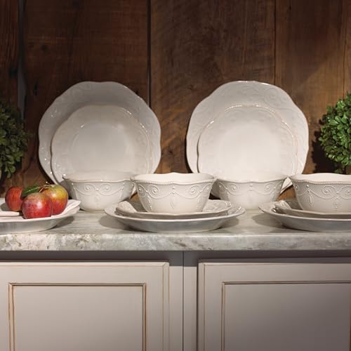 French Perle White Stoneware Dinnerware Set with All (12 Count)