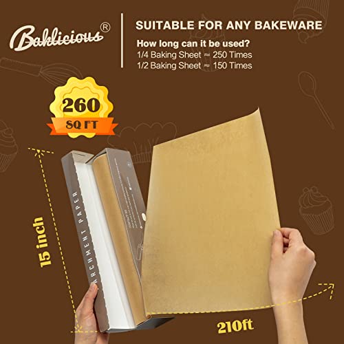Unbleached Parchment Paper Roll for Baking (260 Sq Ft)