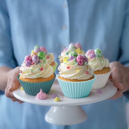 Silicone Baking Cupcake Cups Muffin Liners Nostick Cake Molds Bento Lunch Box Dividers (12 Count)