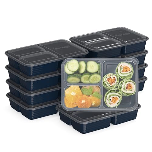 Prep 3 Compartment Meal Prep Containers with Lids (10 Count)