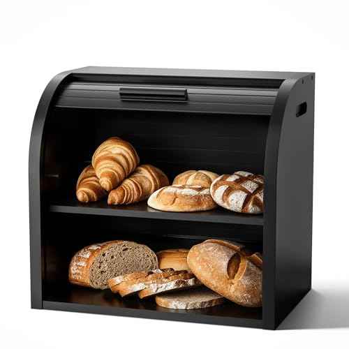 2 Tier Bamboo Bread Box for Kitchen Counter