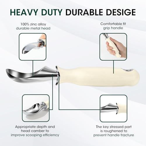 Premium Heavy Duty Ice Cream Scoop with Ergonomic Grip Handle