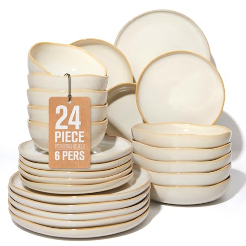 24 Pieces Dinnerware Set for 6 with Pasta Bowls