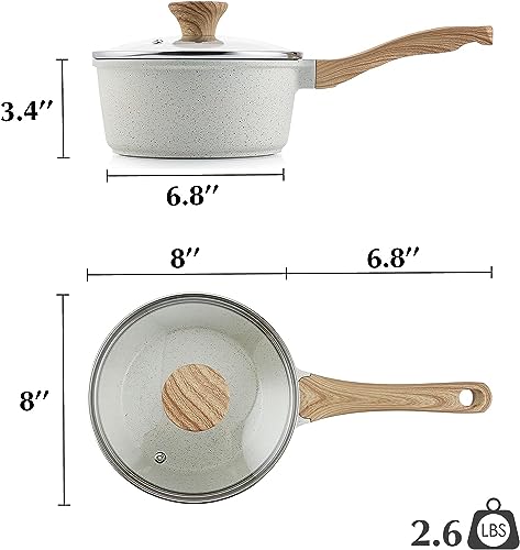White Ceramic Nonstick Saucepan with Lid Set (2 Count)
