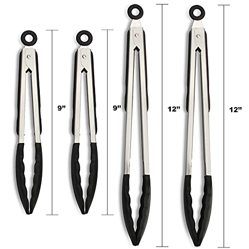 4 Pack Black Silicone Kitchen Tongs Set (4 Count)