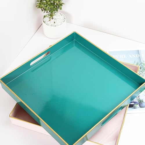 Green Decorative Serving Tray with Handles