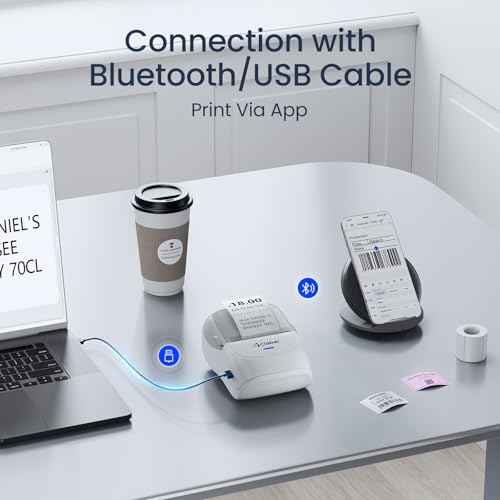 Thermal Label Maker Machine 221B Mini Portable Label Printer Thermal Labeling Printing Machine Sticker Bluetooth Label Printer Barcode Inkless Labelmaker for Price Logo Clothing