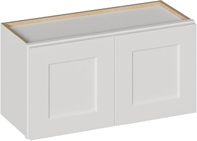 White Shaker Cabinet Wall Mounted, 30Wx15Hx12D Inch Solid Wood RTA Storage Organizer with 2 Doors & Shelves, Space-Saver for Laundry, Kitchen, Bathroom, Garage