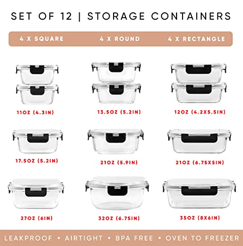 24pc Borosilicate Glass Storage Containers with Lids (12 Count)