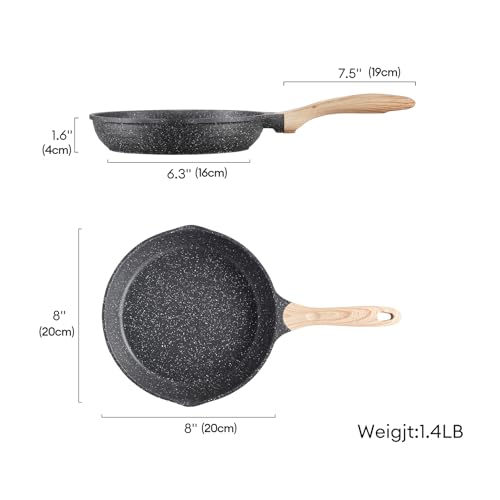8" Nonstick Frying Pan Skillet Small Egg Pan with Lid Dual Spouts