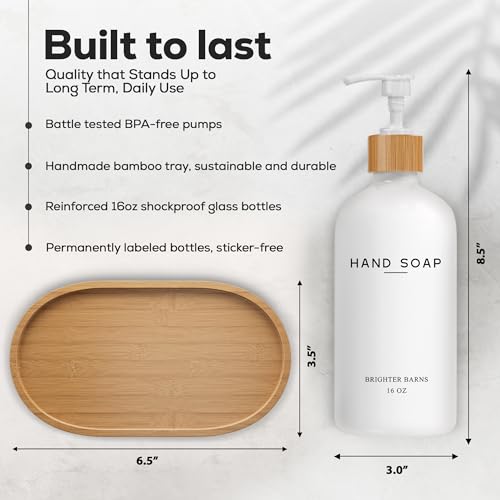 White Glass Soap and Lotion Dispenser Set with Tray by Brighter Barns (2 Count)