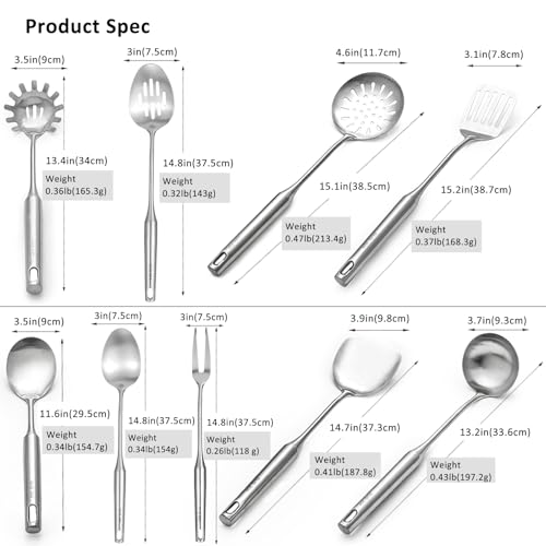 18 10 Stainless Steel Cooking Utensils Set 9 Pack Metal Kitchen Utensil