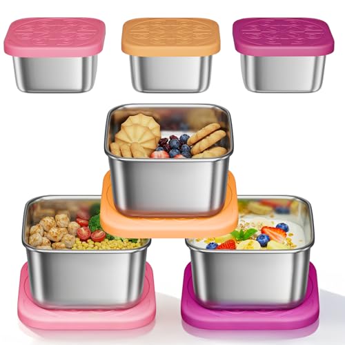 3 Pack 6oz Stainless Steel Snack Containers and 3 Pack 2oz Salad Dressing To Go Containers with Silicone Lids