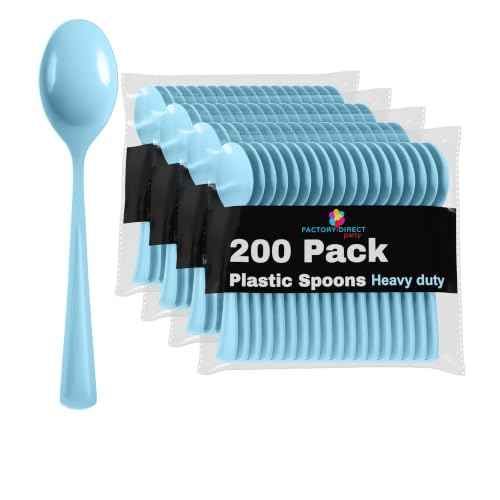 Party Solids Disposable Light Blue Plastic Spoons 200 Pcs (200 Count)