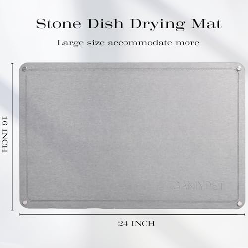 Large Dish Drying Stone Mat for Kitchen 24"x16" Light Gray
