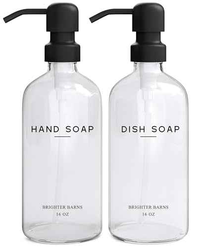 Clear Glass Hand and Dish Soap Dispenser Set by Brighter Barns (2 Count)