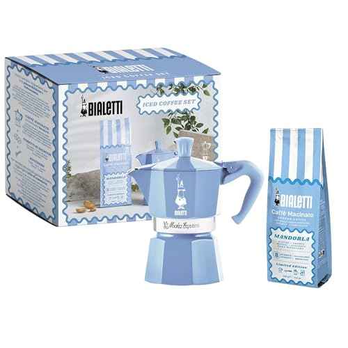 Moka Express 3 Cup Light Blue & Almond Ground Coffee Gift Set (3 Count)