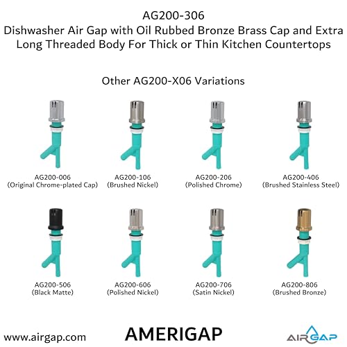 Dishwasher Air Gap with Skirted Oil Rubbed Bronze Brass Cap and Extra Long Threaded Body for Thick or Thin Kitchen Countertops