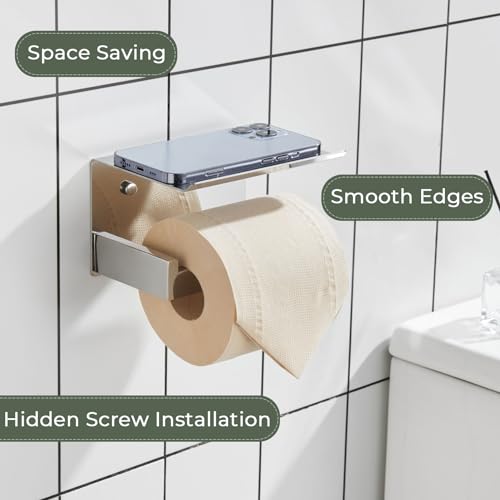 Toilet Paper Holder with Shelf Chrome Bathroom Toilet Roll Holder for Restroom T