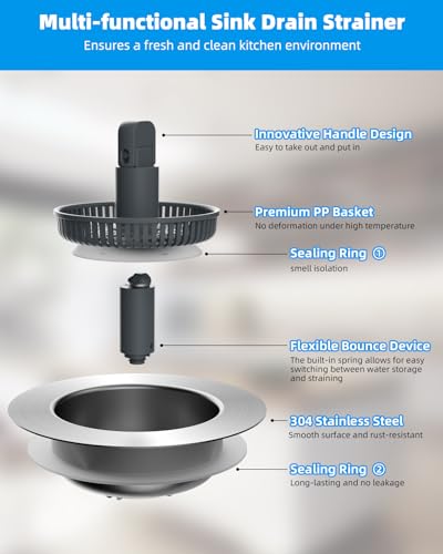 Upgraded 3 in 1 Kitchen Sink Drain Strainer and Stopper Combo