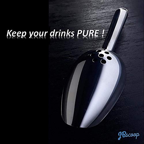 Ice Scoop with Holes. Stainless Steel Ice Scoop with Drain Holes to Reduce Unwanted Dilution. Heavy Duty and Dishwasher Safe. Six Ounce Capacity