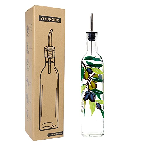 17oz Hand Painted Glass Olive Oil Bottle Dispenser