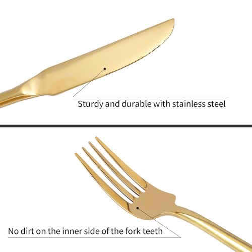 Gold Silverware Set 60 Pieces Hexagon Handle Service for 12
