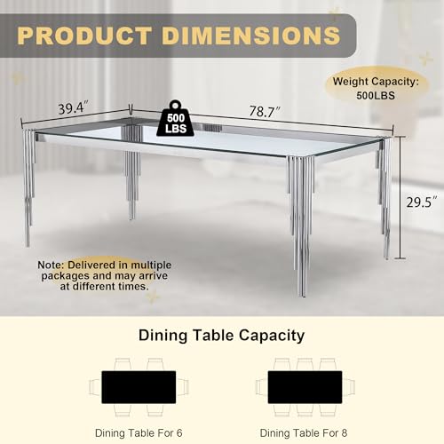 78'' Modern Glass Dining Table for 6